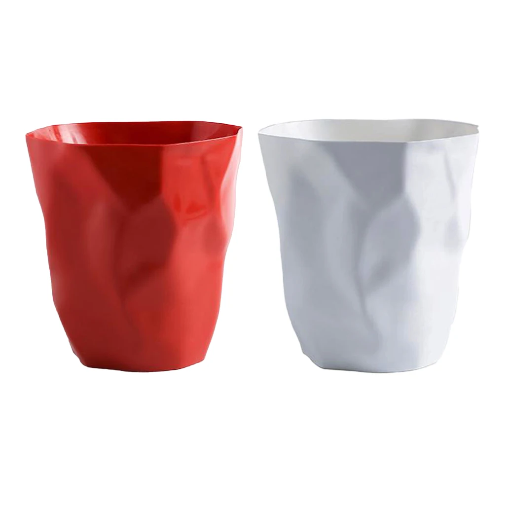 2pcs Unique Wrinkle Waste Bin Office Basket Trash Can Dustbin Red & White