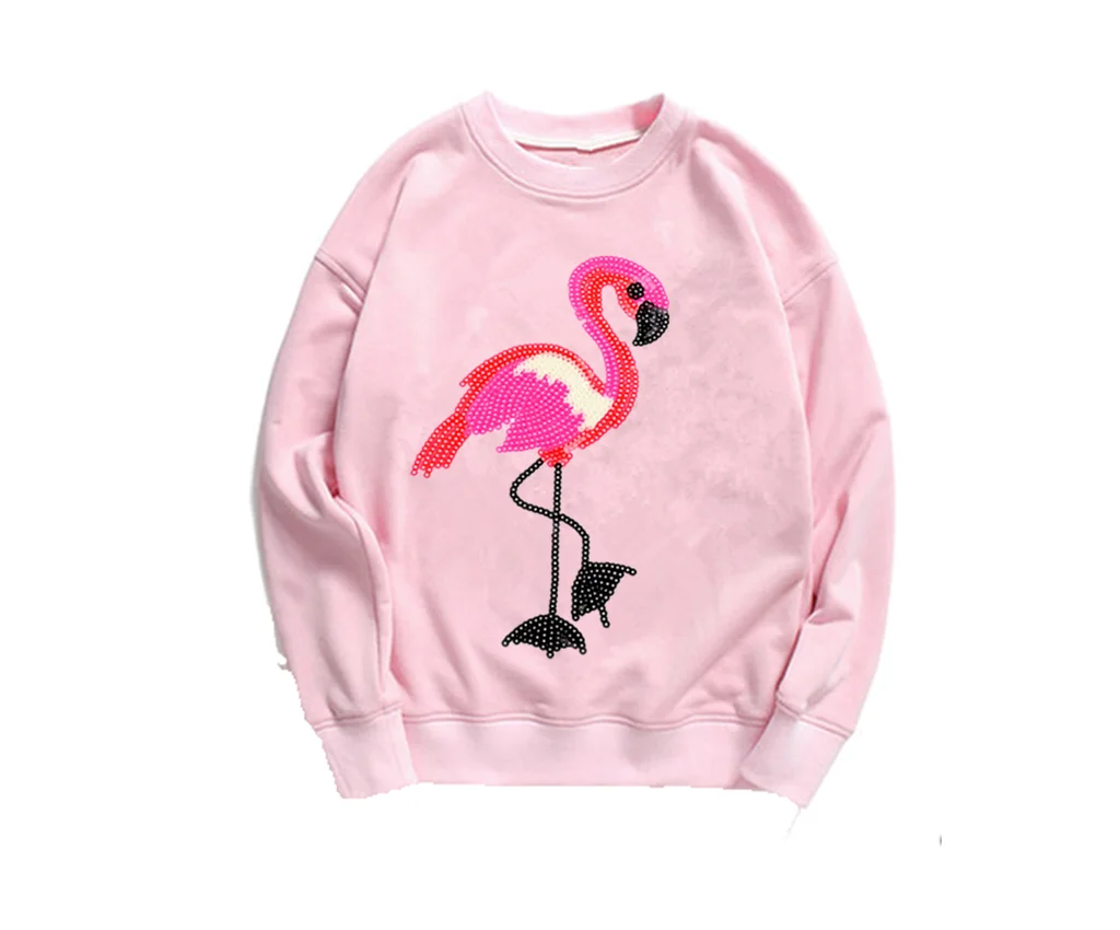 

1pc New Flamingo Embroidery Lace Applique Paillette Fabric Sweater Clothes Patch Sequined Stickers T-shirt Diy Decoration