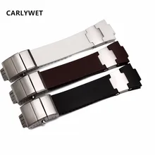 CARLYWET 25 мм x 12 мм(пряжка 20 мм) Черный Коричневый Белый Водонепроницаемый силиконовый резиновый ремешок для часов с серебряной застежкой