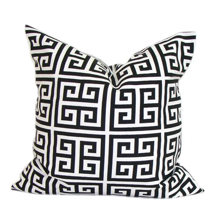 Black Greek Key Cushion Cover,Modern Geometric Pillow Case,Canvas