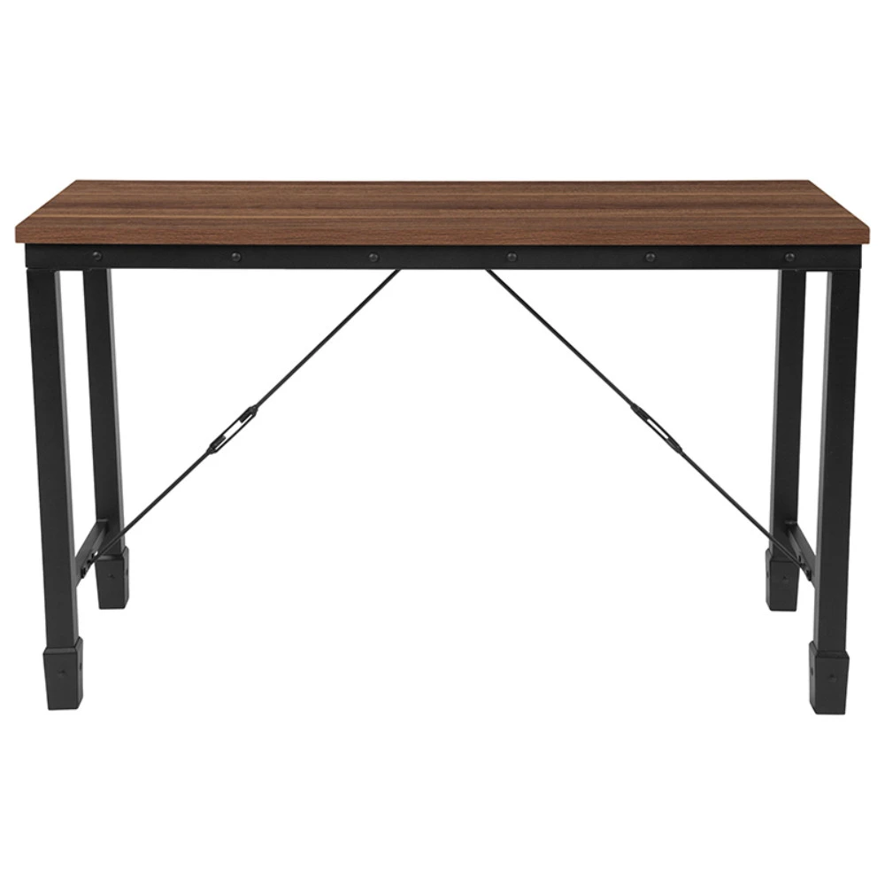 Rustic Walnut Finish Console Table with Industrial Style Steel Legs (1)