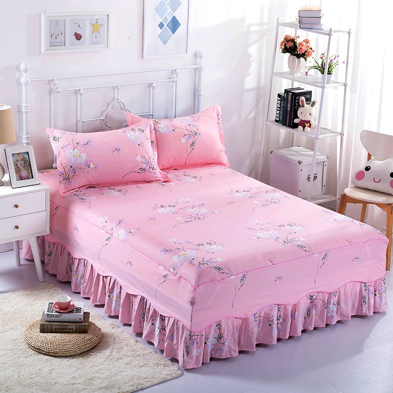 Pastoral Style Of Pink Prints Pattern Bedding Bed Skirt Bed Cover