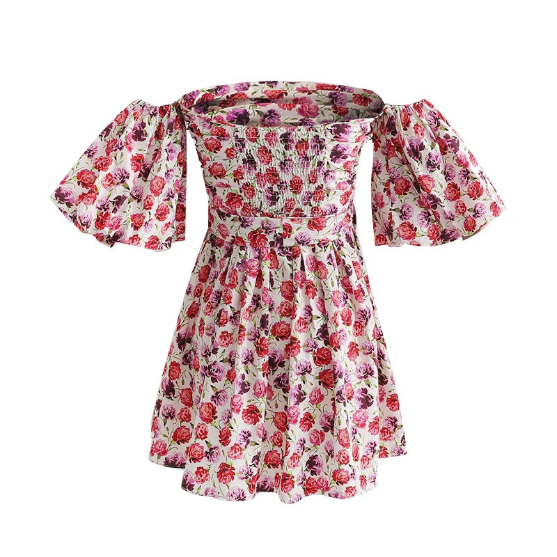 مثير قبالة الكتف مرونة التمثال البسيطة فساتين إمرأة قصيرة نفخة كم فستان صيفي الإناث Vestidos حزام الخصر فساتين فام Bokep
