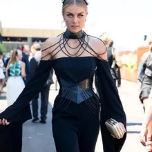 Длинный рукав сексуальный Женский ремень полый вечерние облегающие кожаные пояса полная длина вискоза повязки платье+ костюм