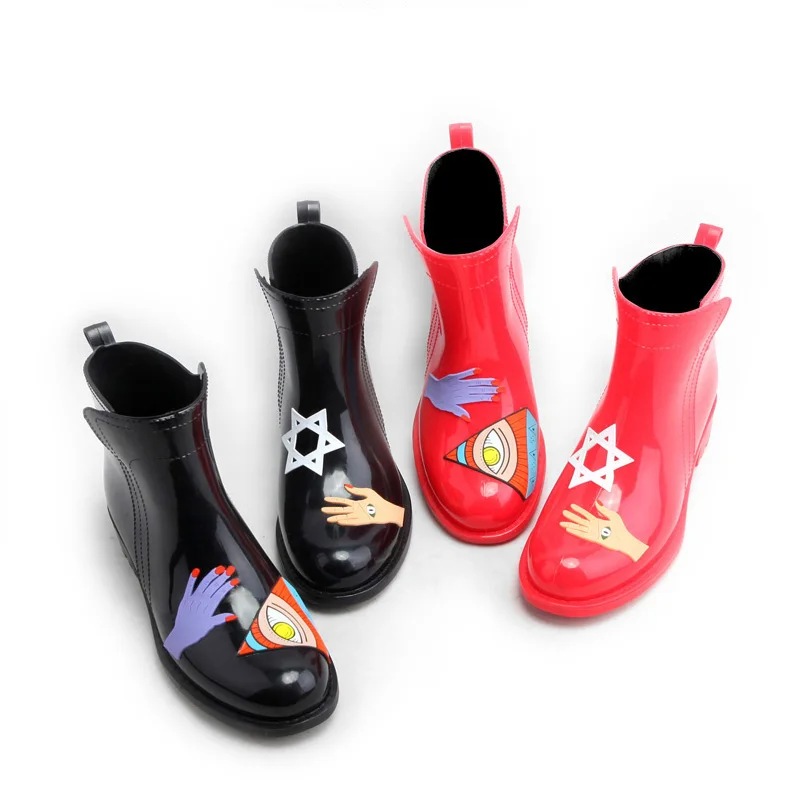 Koovan Women's Rain Boots 2020 New Female Adult Fashion Water Shoes Women's Hand-painted Wind Rubber Shoes Waterproof Rain Boots