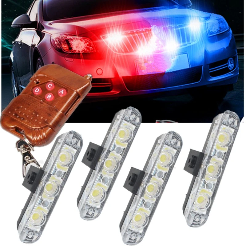 En Ligne Sans fil à distance 4x3 led Ambulance Police lumière DC 12V stroboscope voyant d avertissement pour voiture camion lumière d urgence clignotant pompiers lumières