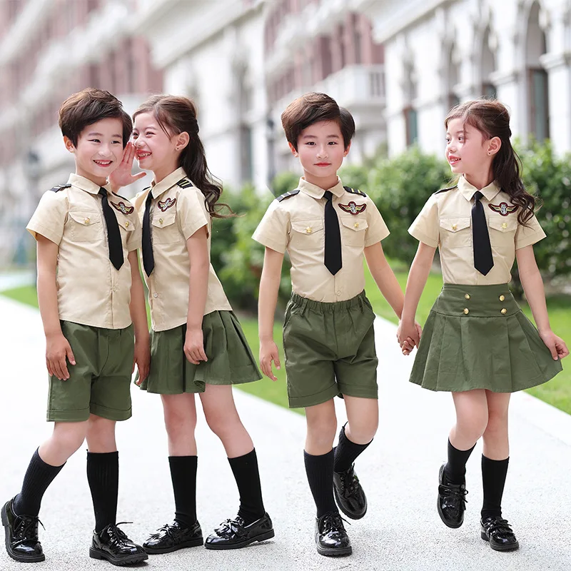 Студенческий детский школьный тренировочный армейский костюм Детская Военная форма для мальчиков летняя камуфляжная футболка+ шорты/юбка тактический Набор из 2 предметов
