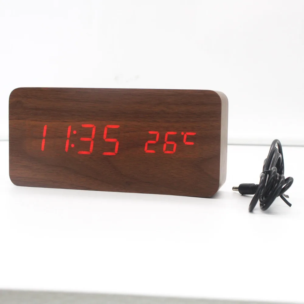 Ultra modern wooden digital clock Thermometer Desk LED ...