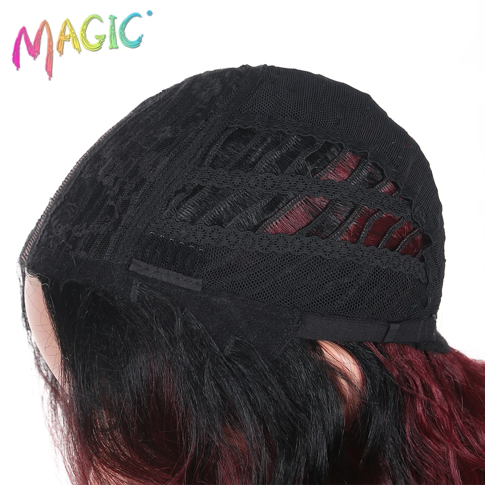 Магия 14 Inch глубокая волна синтетический Синтетические волосы на кружеве парик для черный Для женщин с естественной линии роста волос