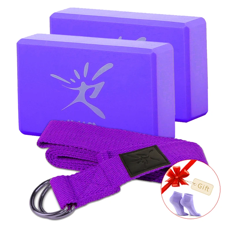 EVA Yoga Block Set Pilates Brick Fitness Belt Set for Exercise Workout ...