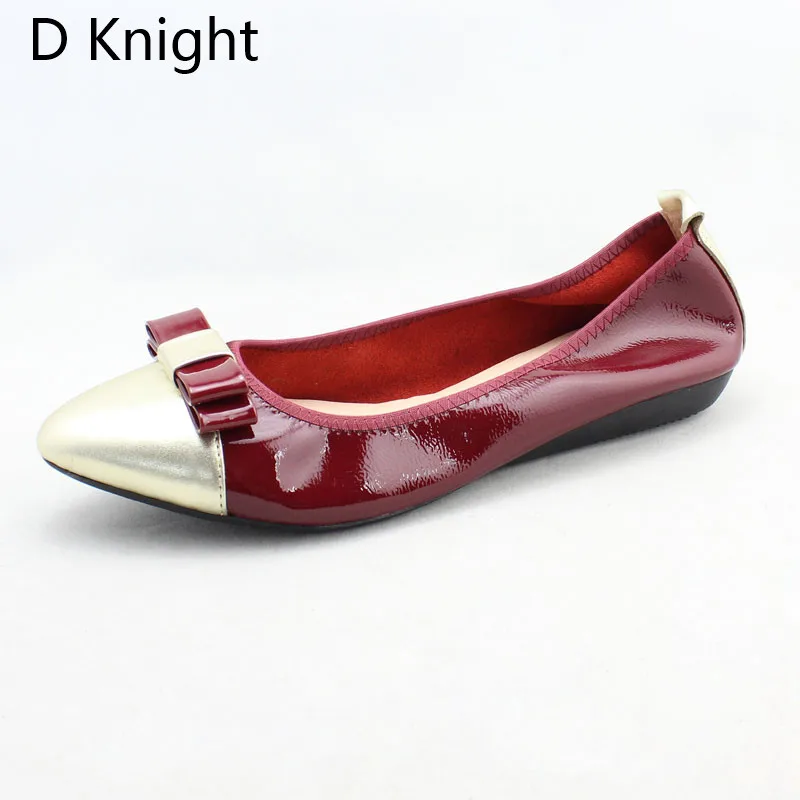 2018 Spring Autumn Shoes Woman Patent Cow Leather Flats Women Slip On Bowtie Women's Loafers Female Moccasins Shoe Large Size 43 (15)