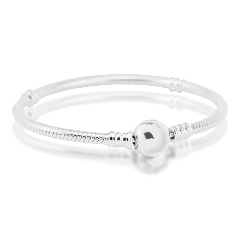 

Bracelet 100% 925 Sterling Silver Pave Heart Clasp Snake Bracelets for Women Gift Silver 925 Jewelry Fit Charm Beads DIY SLB034
