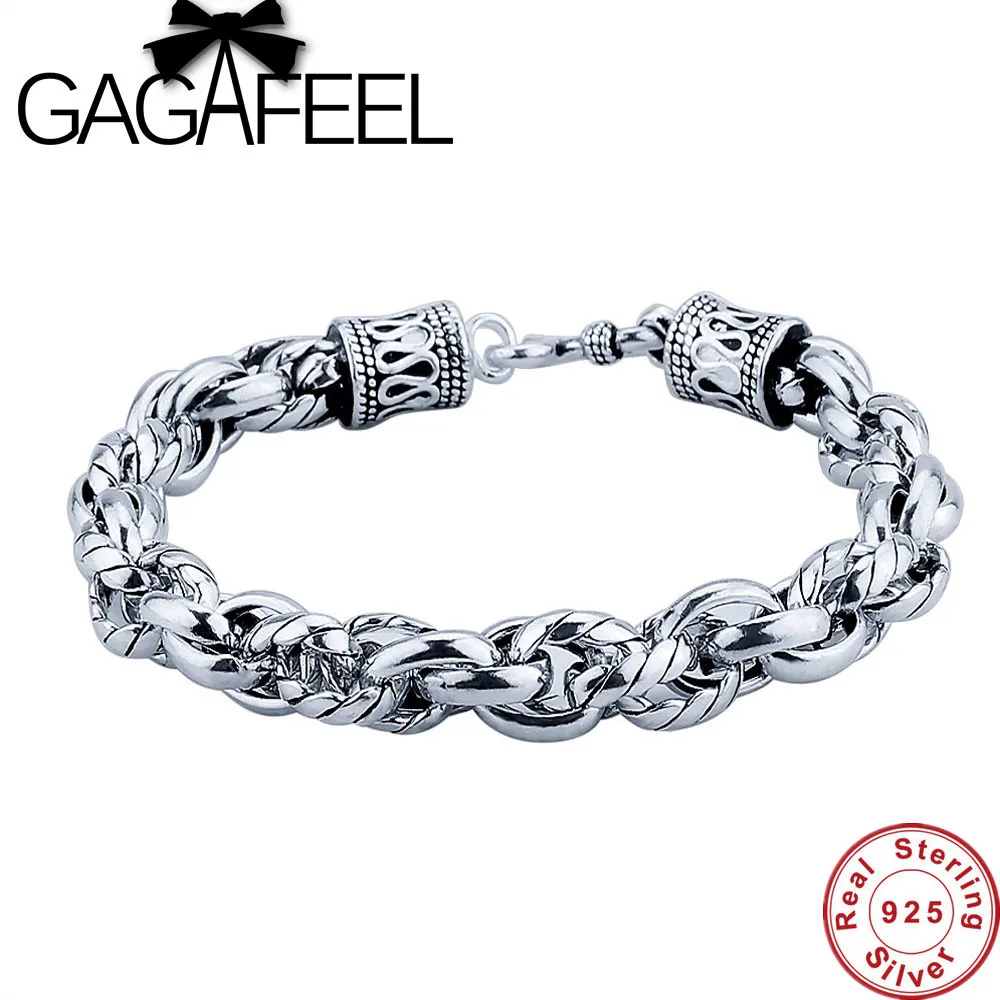 

GAGAFEEL Genuine Sterling Silver Jewelry Men bracelet 100% Real Pure 925 Thai Silver Men Punk Chain 16-22CM S Clasp For Friends