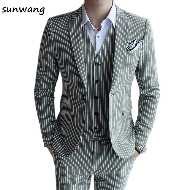 Sunwang 5 colors Slim Fit striped Suit Men Business Formal