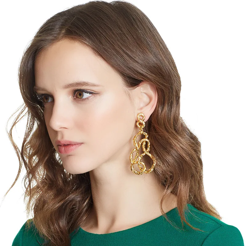 

Yhpup Lucky NO.8 Metal Zinc Alloy Dangle Charms Earrings Big Golden Fashion Trendy Earrings Bijoux