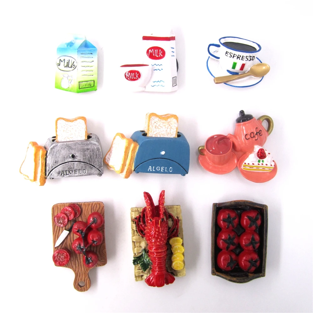 

Food Fridge Magnets Cartoon Milk Bread Maker Cafe Coffee Espresso Lobster Seafood Carrot Refrigerator Stickers Home Decoration