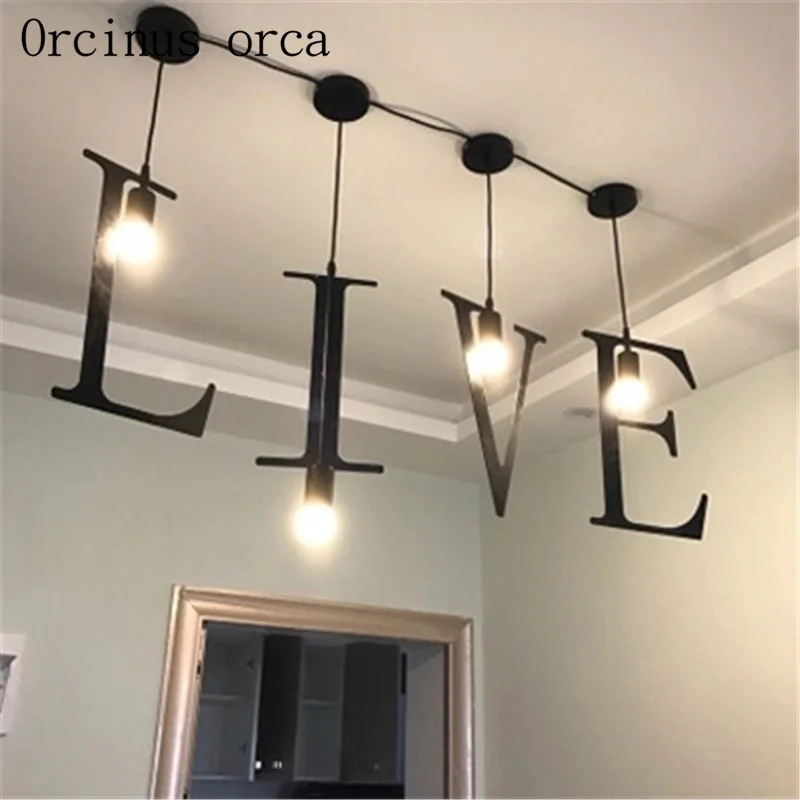

Bar chandelier modern simple creative personality geometric lamp Cafe Cafe art iron art balcony letter pendant lamp