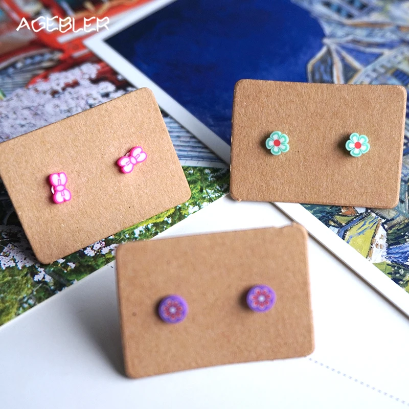 

New Arrival Women Earrings Bow Polymer Clay Handmade Jewelry with Green Flower Summer Style Girls Stud Earrings Baby P07