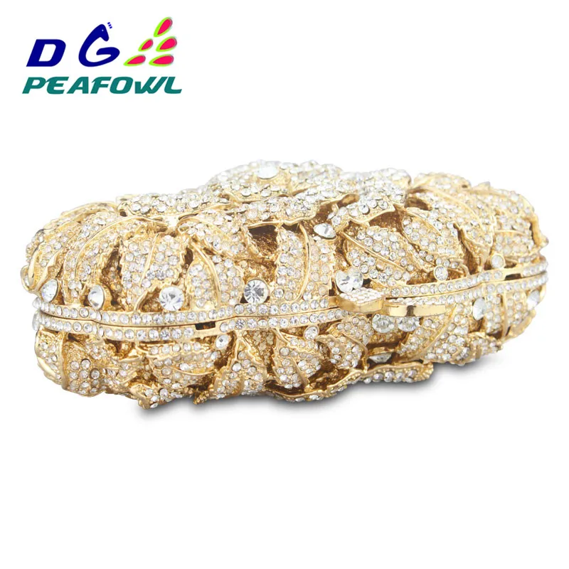 Luxury Hollow Out Crystal Floral Diamond Evening Clutch Bag Champagne Evening Bag Party Wedding Purse Soiree Pochette Purse