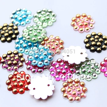 

300pcs/lot glitter Acrylic Sun Flower Stamp Gems 2-holes 15mm Mixed Colors beadsw/ hole for Cloth Sewing Garment Accessories