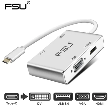

USB type-c to VGA DVI HDMI USB Adapter 4 in 1 (USB-C) for Macbook Tablet Monitor Computer and mobile phone with type-c port
