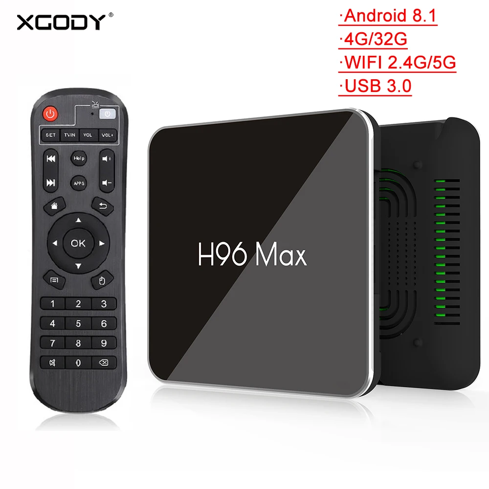 

XGODY H96 MAX X2 Android TV Box Android 8.1 4GB 32GB Amlogic S905X2 USB3.0 1080P 4K Set`s Top Box Smart Media Player