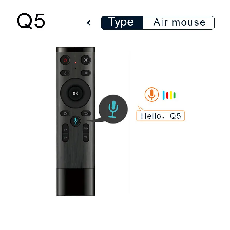 

Q5 Gyro Voice Control Wireless Air Mouse 2.4G RF Sensor Smart Remote Control with Microphone for X96 H96 Android TV Box Mini PC