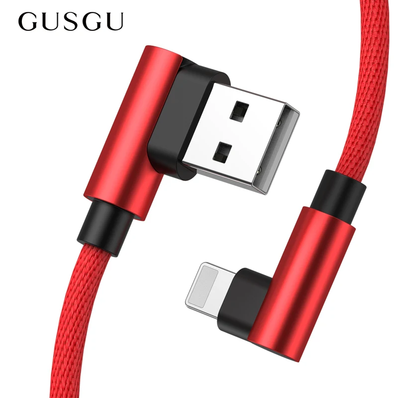 Koop GUSGU 90 graden Elleboog voor Lightning kabel voor iphone XS MAX voor iphone kabel USB Charger Cable Sync Voor iphone XR 7 8 plus 5 s