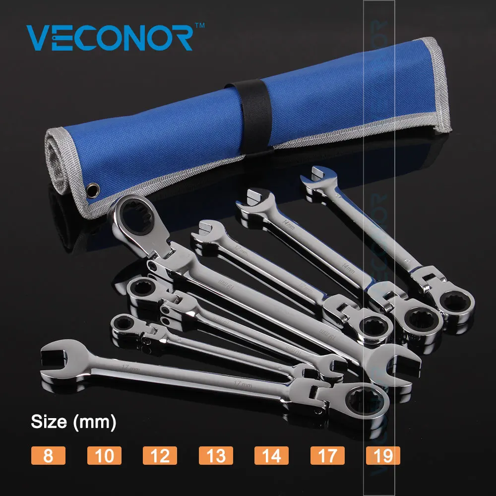 

Ratcheting Wrench Set of Keys Ratchet Spanners Multitools Mirror Polish Flexible Head With Roll-up Canvas Bag Portable