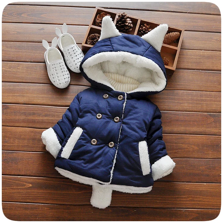 

Baby, pure color double-breasted cotton-padded jacket