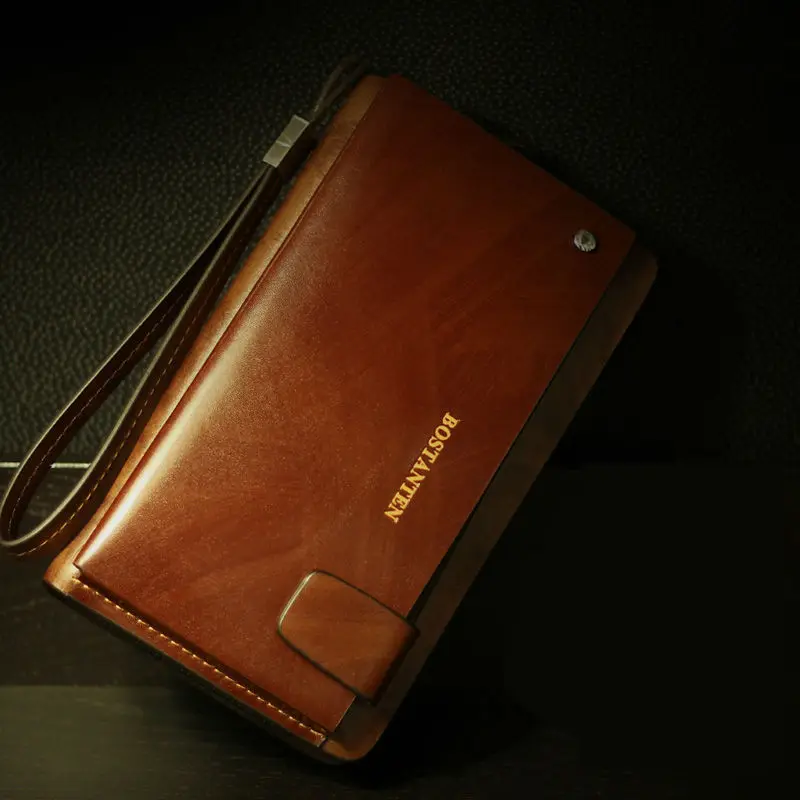 High Quality New Men's Fashion Casual Long Genuine Cowhide Leather Zipper Large Capacity Wallet Hand Bag Clutch Purse