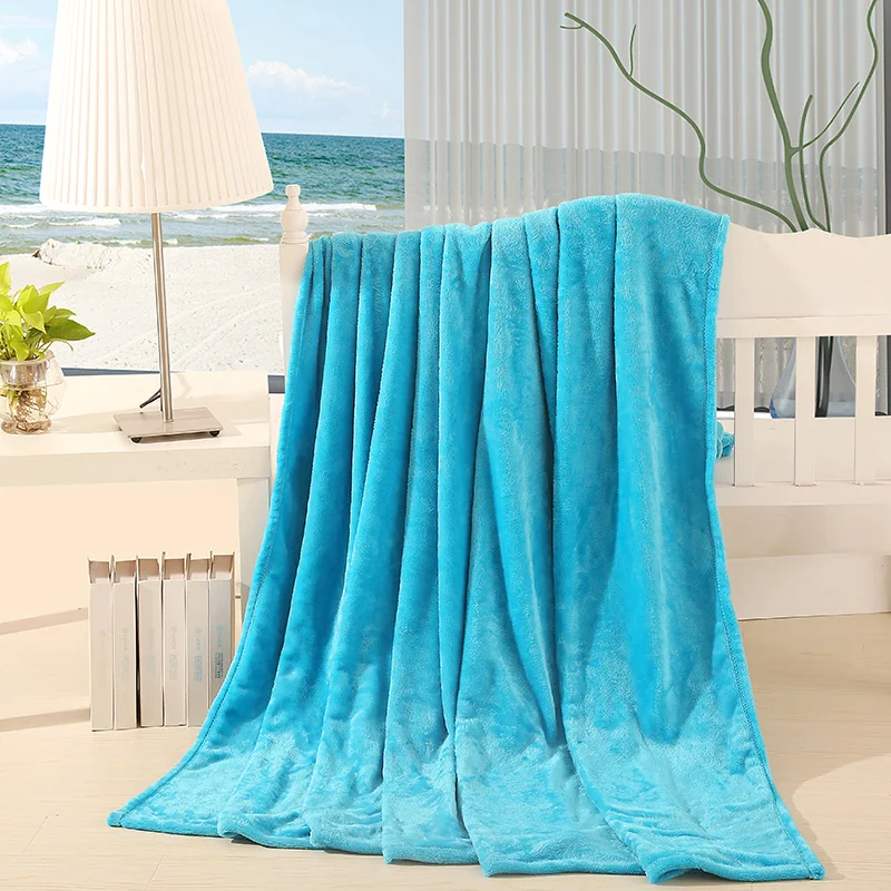 SOFT BEDCLOTHES BLANKETS Sky blue Print Flannel Blanket Coral Velvet