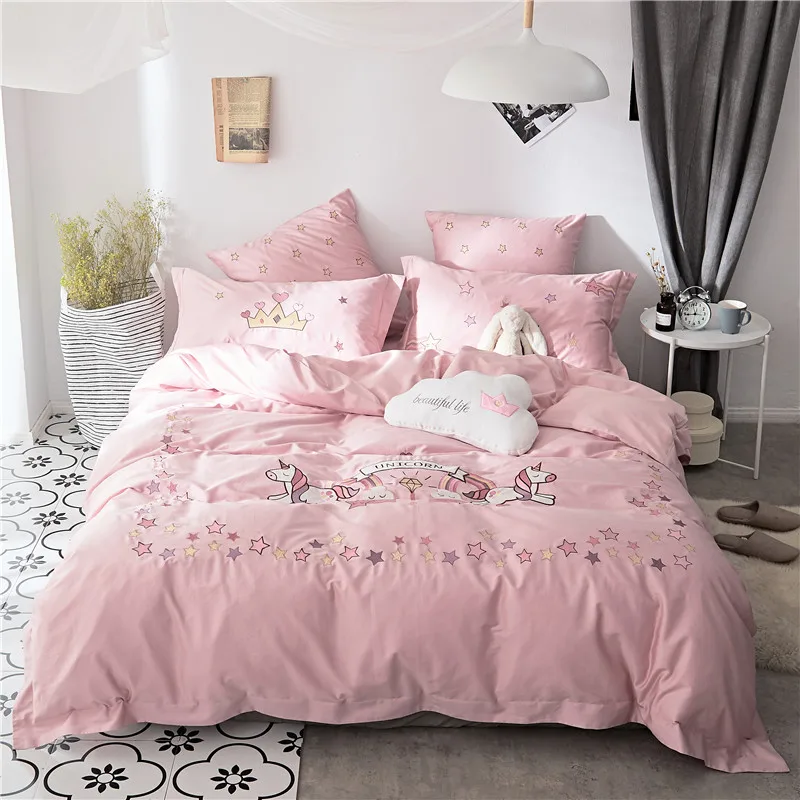 New 60s Egyptian Cotton Pink Unicorn Bedding Set Queen King Size Bed