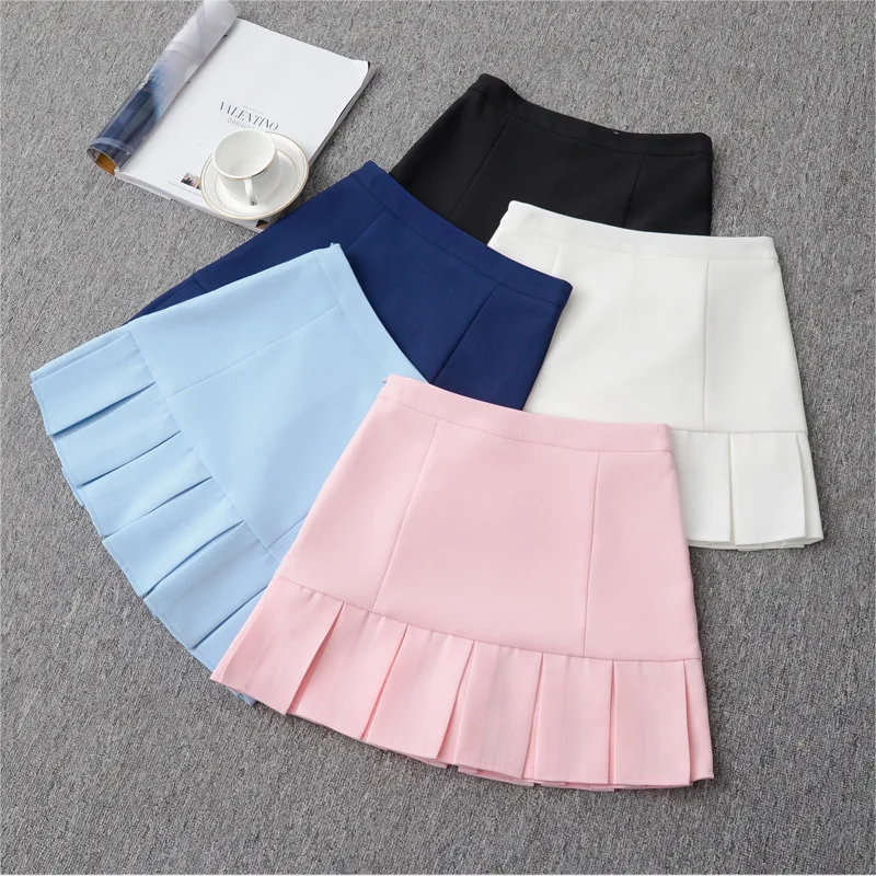 2018 летний корейский версия Новинка Высокая талия была тонкой короткая юбка в духе колледжа слово плиссированные юбка пачка юбка женщины