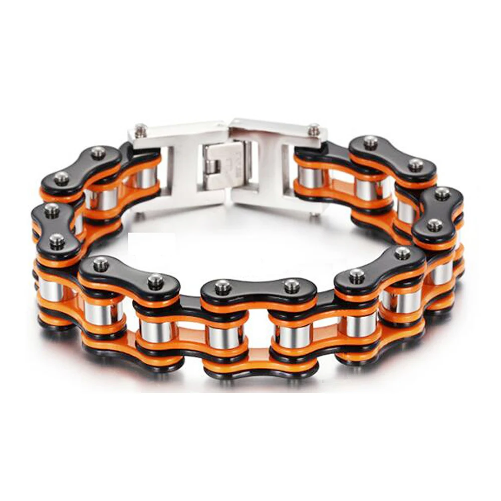 

Punk Orange Bicycle Bike Bracelets & Bangles Black Motorcycle Chain Men's Bracelet Men Women Stainless Steel Biker Men Jewelry