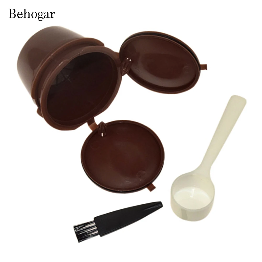 

Behogar 4 in 1 Reusable Coffee Filter Capsule Cup w/Spoon And Brush Set for Nescafe Dolce Gusto Mini Me Piccolo Genio Esperta