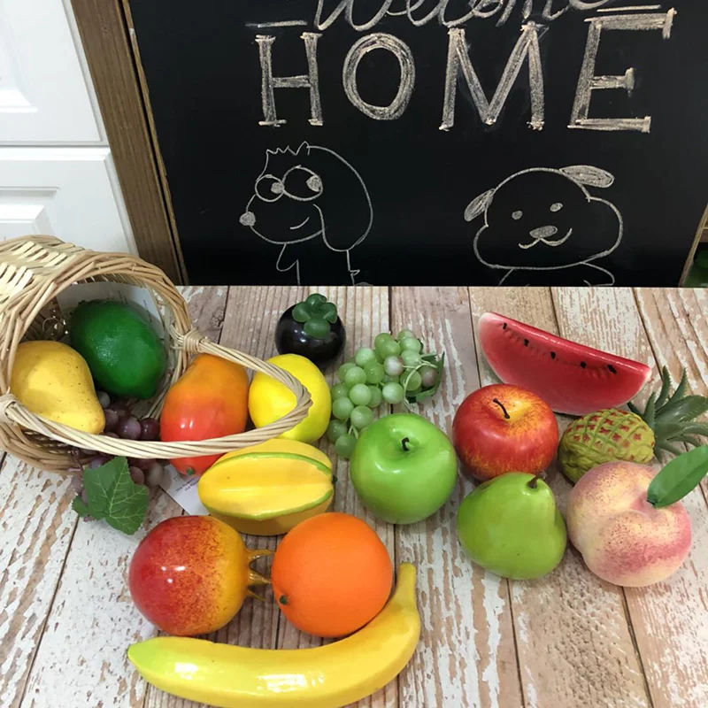 MOOCHUNG 19 шт. смешанные искусственные фрукты для украшения домашнего сада поддельные пенопластовые яблоки виноград лимон ананас, банан арбуз
