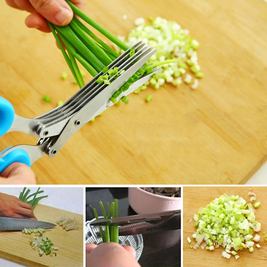 

Good Minced 5 Layers Basil Rosemary Kitchen Scissor Shredded Chopped Scallion Cutter Herb Laver Spices Cook Tool Color Radom