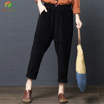 

High Waisted Harem Pants Women Cotton Loose Casual Black Coffee Corduroy Pants For Women Pleated Corduroy Trousers Female M-XXL