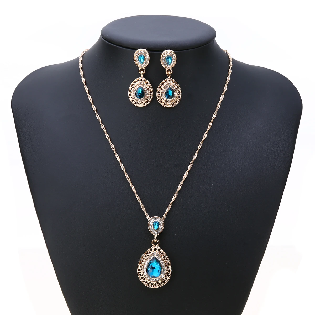 Fashion Wedding Bridal Jewelry Sets Rhinestone Austrian Crystal Jewelry Set Necklace Earrings Pendant Set Vintage Accessories