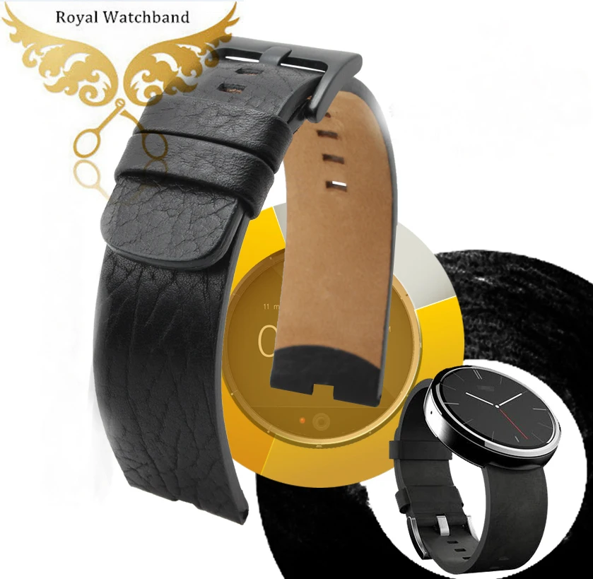 22mm Black Genuine Leather Watch Band Strap Band For Motorola Moto 360 Tool