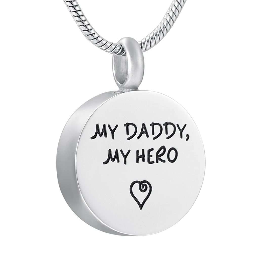 

'MY DADDY, MY HERO' Engrave Memorial Ash Keepsake Pendant Silver Tone Cremation Urn Pendant Funeral Jewelry Free Engrave
