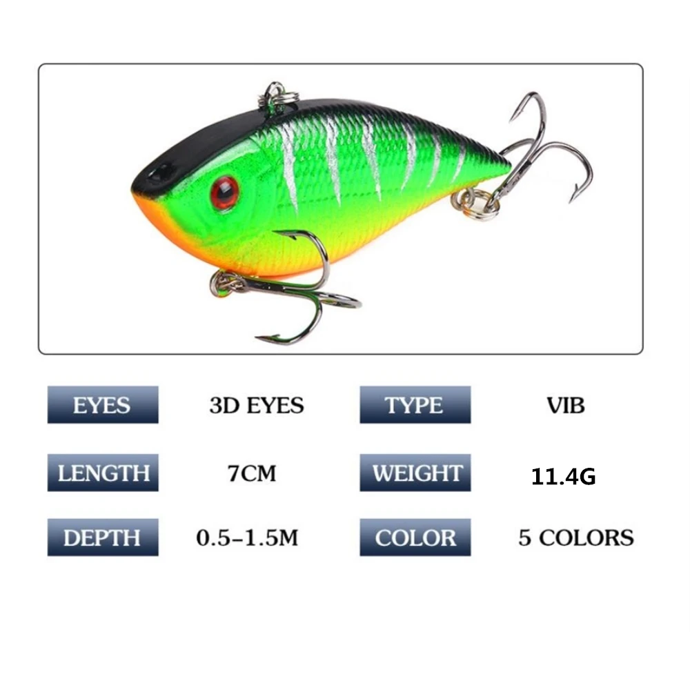 1 unids/lote se hunde Señuelos de Pesca VIB crankbait wobblers 70mm 11,4G isca artificial agudos vibración Pesca cebo duro Pesca abordar