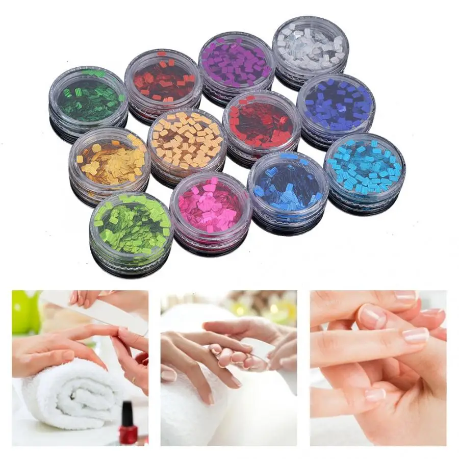 

12 Colors Nail Art Square Sequins Glitter Shine Powder Manicure Decoration