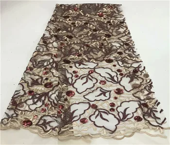 

African Lace Fabric 2019 High Quality Lace Nigerian Lace Fabric With sequins Embroidery Tulle French Lace For Women Dress Wine
