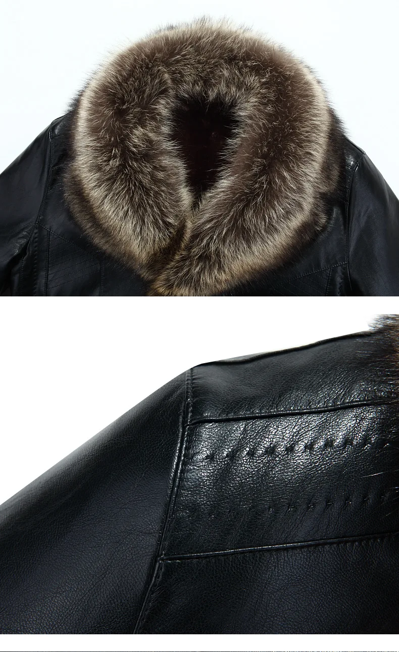 Мужское зимнее пальто с мехом внутри, кожаная куртка, натуральный мех енота, капюшон, роскошная верхняя одежда, пальто, теплая утолщенная