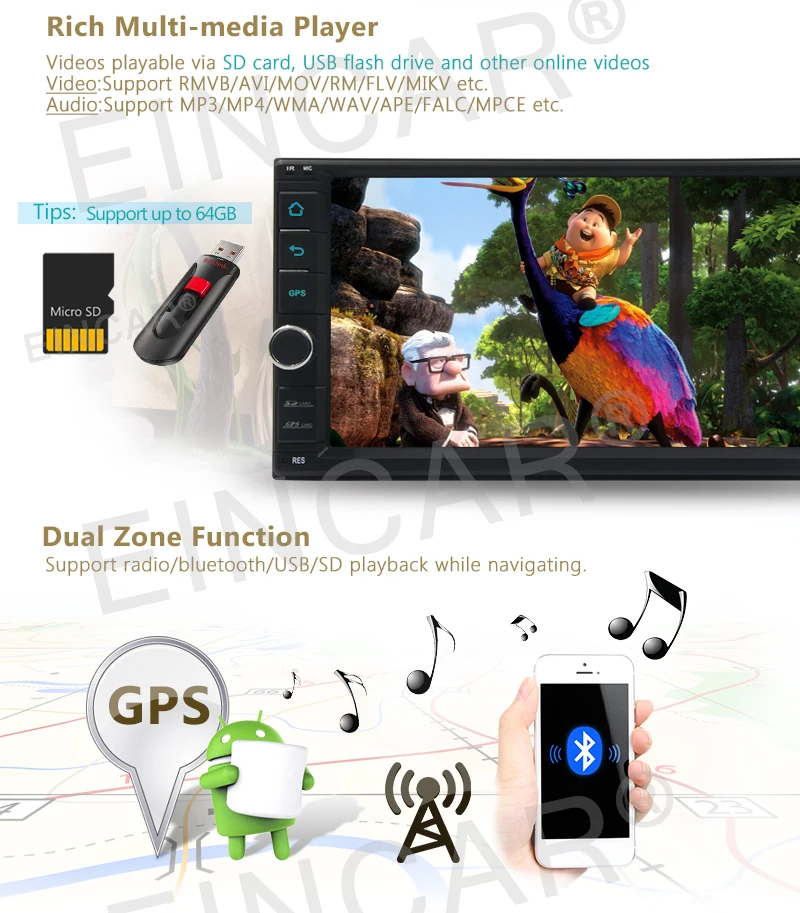 Clearance Eincar Android 6.0 Car tape recorder Stereo 2Din GPS Navigator Car Radio Player In Dash Headunit NO-DVD 1080P Video WiFi+Camera 7 Clearance Eincar Android 6.0 Car tape recorder Stereo 2Din GPS Navigator Car Radio Player In Dash Headunit NO-DVD 1080P Video WiFi+Camera 7