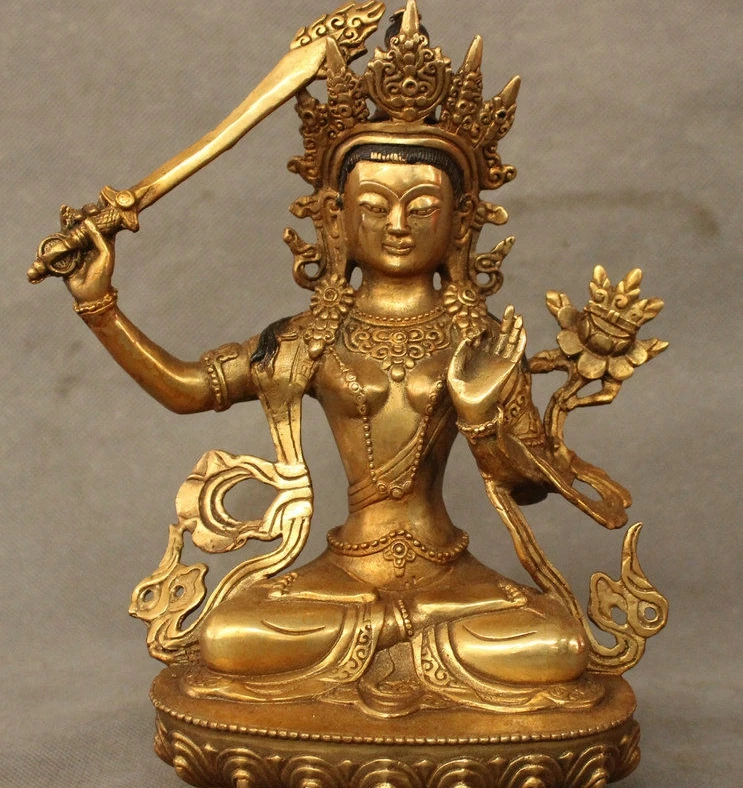 Free shipping 8" Temple Tibet Bronze Gilt Buddhism Protect Bodhisattva