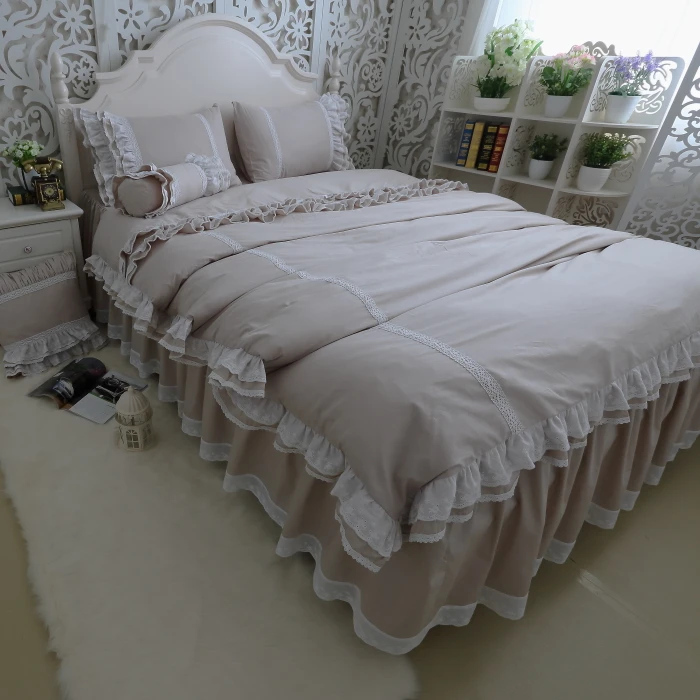 Solid Color Multi Layers Ruffles Lace Edge Duvet Cover Bed Skirt