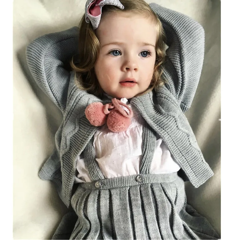 Kids Knitted Suspender Skirts Sets Baby Girl Sweater Cardigan Infant Strap Braces Skirts 2Pcs